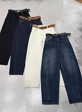 WEISU唯速52698抓毛弯刀牛仔裤女2025秋冬新款高腰弹力显瘦直筒裤