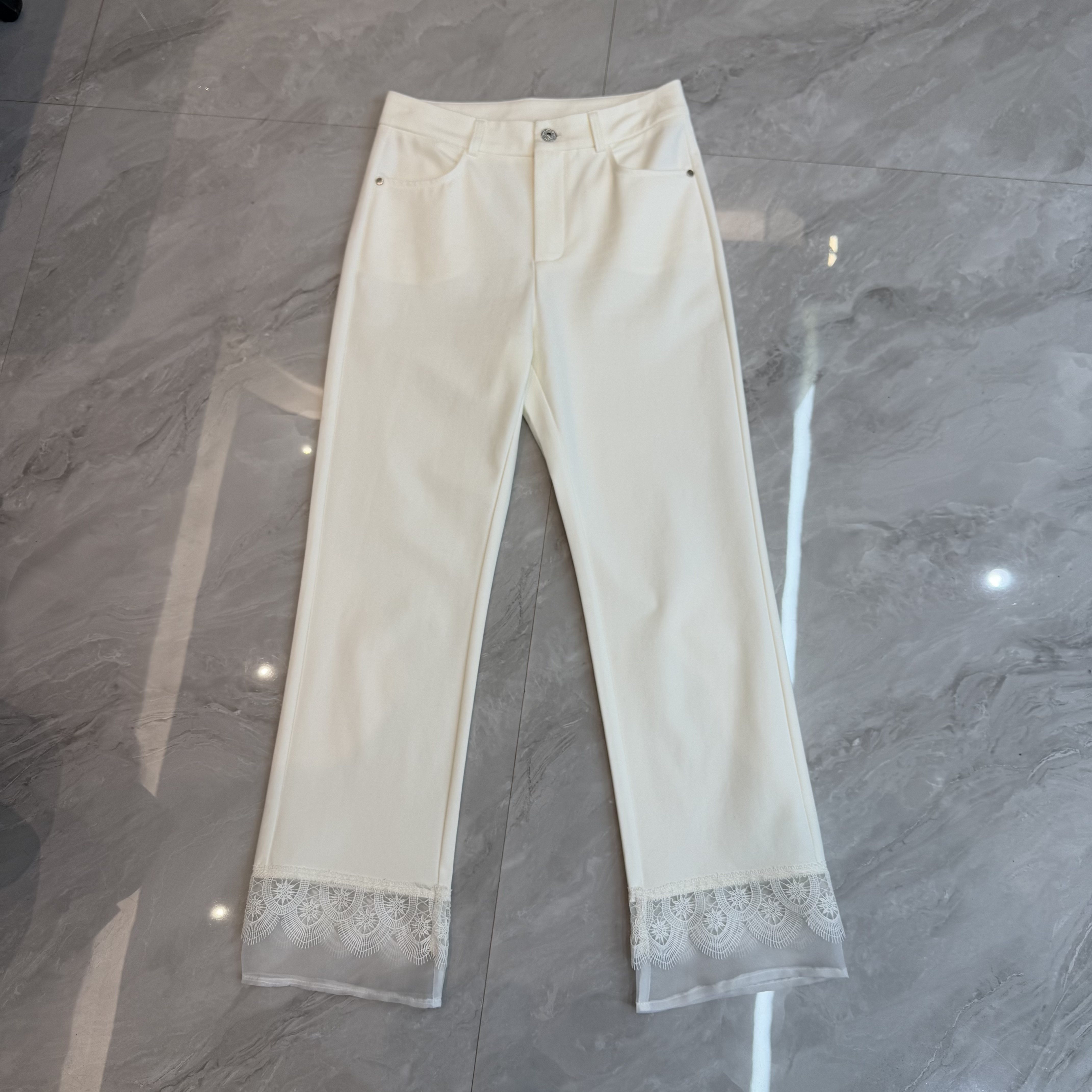 欧洲站2026春季新款高腰显瘦拼接蕾丝网纱九分烟管裤百搭休闲裤女