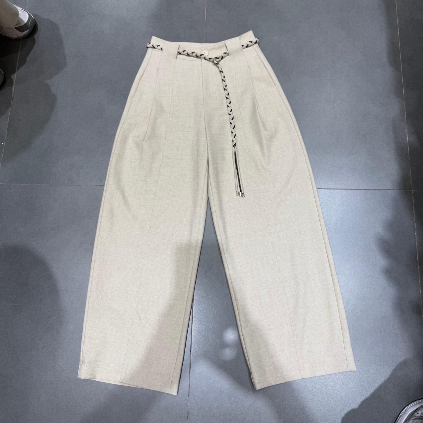 欧洲站2026春季新款系带弯刀休闲裤女高腰宽松显瘦西装阔腿裤6523