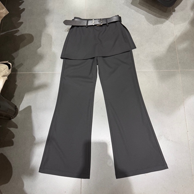 欧洲站2026春季新款假两件屁帘微喇休闲裤女气质显瘦休闲西裤6381