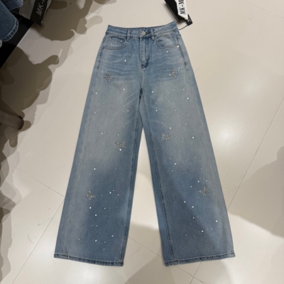 欧洲站2026春夏新款重工烫钻蝴蝶高腰直筒牛仔裤女洋气显瘦拖地裤