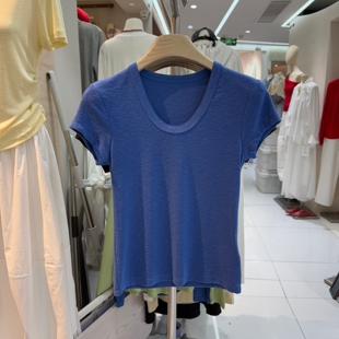 艾谜2026春夏新款韩版U领修身显瘦圆领短袖T恤女百搭基础款上衣潮