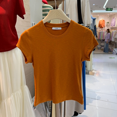 艾谜2026春夏新款韩版圆领弹力修身显瘦短袖T恤女百搭基础款上衣