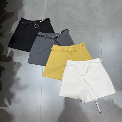 欧洲站2026春季新款系带高腰A字西装阔腿短裤女百搭休闲热裤6565