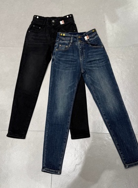 WEISU唯速2025秋冬新款气质高腰紧身弹力显瘦抓毛小脚牛仔裤52763