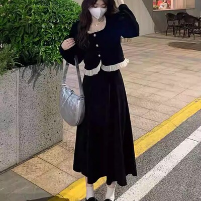 裙子套装秋冬款小个子时尚洋气时髦轻奢高级感大码胖mm巨显瘦套裙