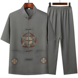 T201P42主推爷爷短袖套装中老年唐装套装爸爸装风居士服汉服，男装民族服装，星座1108-2