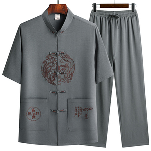 T211P40特批夏季汉服爷爷套装中老年人唐装爸爸装风刺绣图片