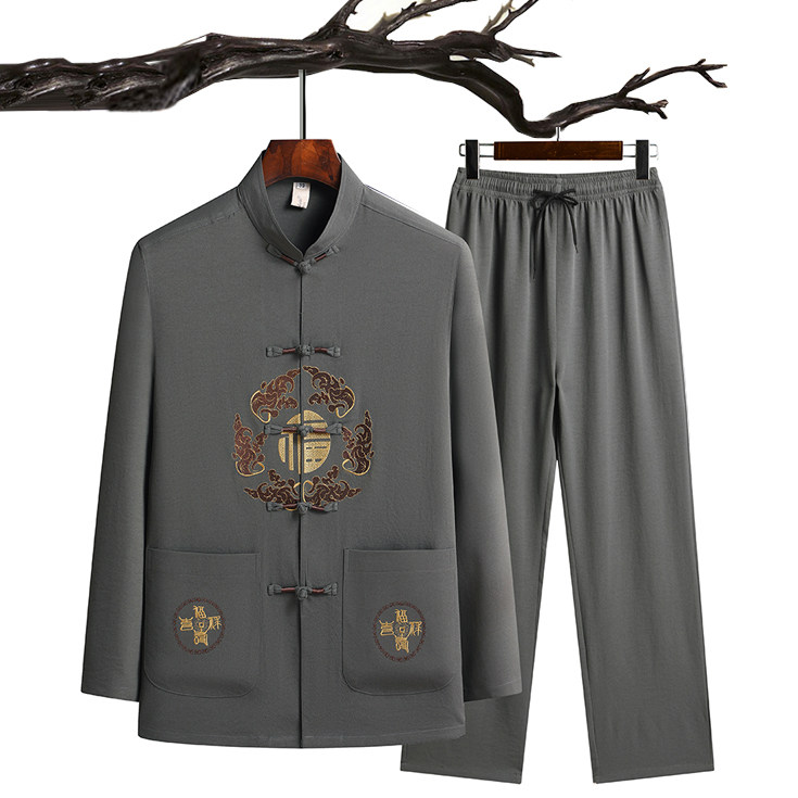 C201P48主推爷爷长袖套装中老年唐装秋季爸爸装风居士服汉服图片