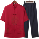 T206P42中老年棉麻唐装套装爸爸装风居士服汉服爷爷短袖套装，男装民族服装，星座1108-2