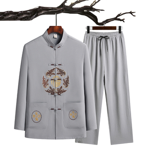 C201P48主推爷爷长袖套装中老年唐装秋季爸爸装风居士服汉服图片
