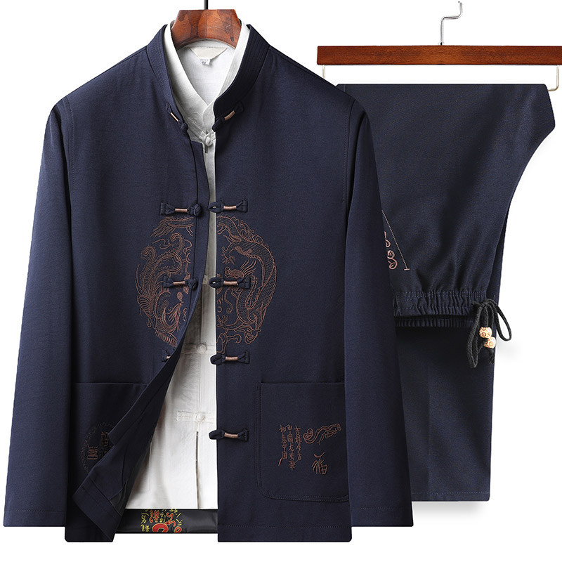 T221P100风夹克套装中老年龙凤刺绣唐装居士服汉服爷爷太极服,男装民族服装,星座1108-2