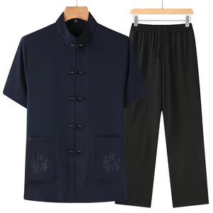 T210P40主推价优风套装刺绣唐装居士服汉服爷爷太极服爸爸装图片