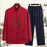 C211P48秋季长袖汉服爷爷装中老年人唐装爸爸装风刺绣两件套，男装民族服装，星座1108-2
