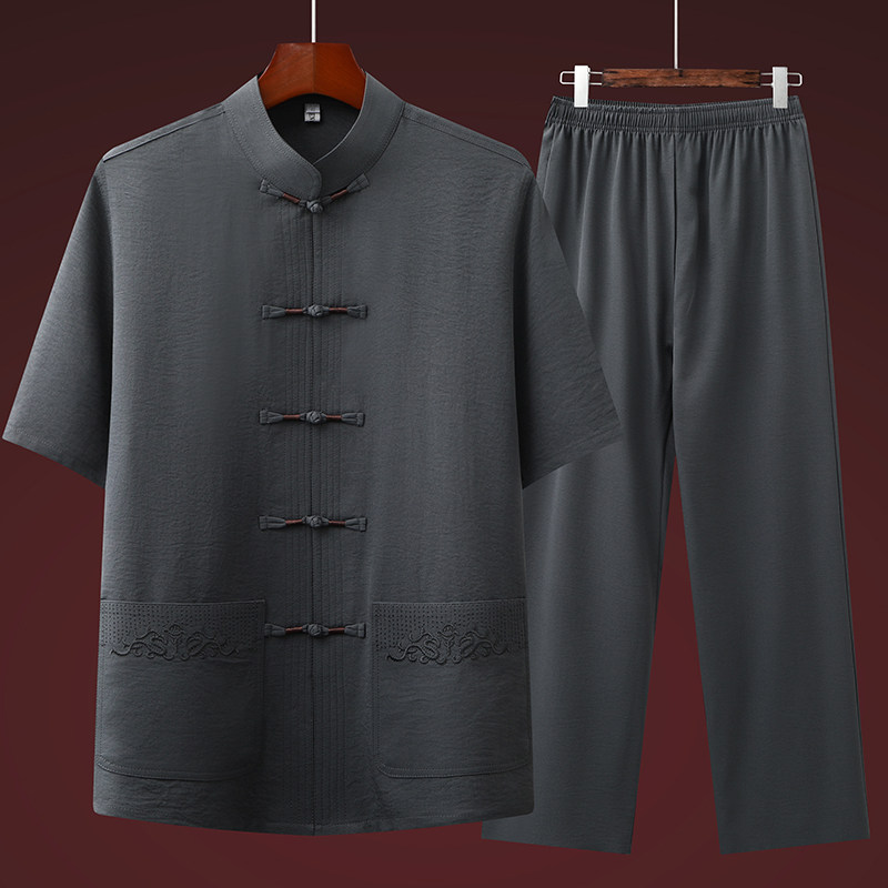 T226P42风套装刺绣唐装居士服汉服爷爷太极服爸爸装主推价优,男装民族服装,星座1108-2