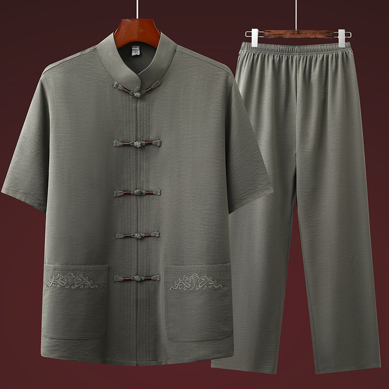 T226P42风套装刺绣唐装居士服汉服爷爷太极服爸爸装主推价优,男装民族服装,星座1108-2
