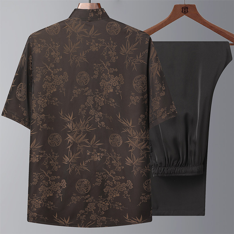 T212P75夏季风棉麻套装仿唐装汉服爷爷太极服爸爸套装,男装民族服装,星座1108-2