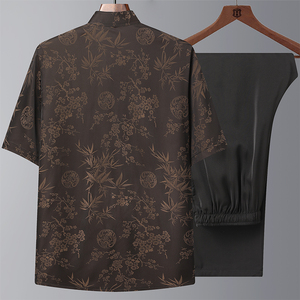 T212P75夏季风棉麻套装仿唐装汉服爷爷太极服爸爸套装图片