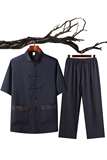 T215P45夏季冰丝风套装仿唐装汉服爷爷太极服爸爸衣服，男装民族服装，星座1108-2
