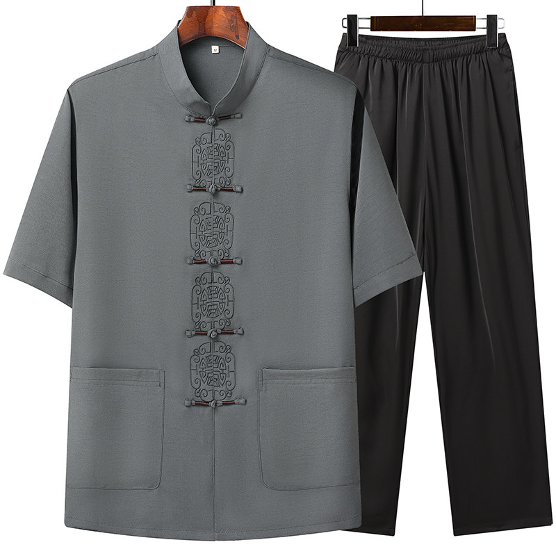 T209P42夏季风棉麻套装刺绣唐装居士服汉服爷爷太极服爸爸装,男装民族服装,星座1108-2