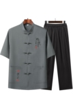 T208P55爸爸装风棉麻套装夏季刺绣唐装居士服汉服爷爷太极服，男装民族服装，星座1108-2