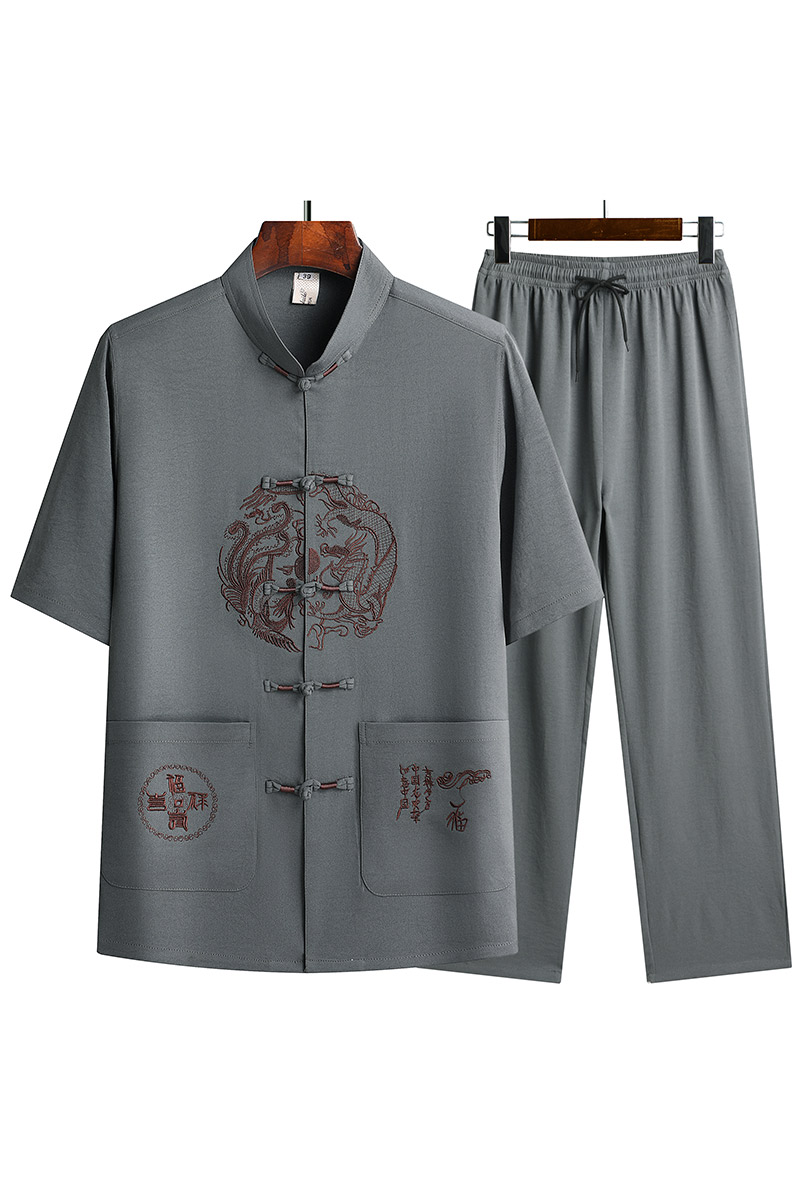 T211P40龙凤刺绣汉服爷爷套装中老年人唐装爸爸装风刺绣夏季,男装民族服装,星座1108-2