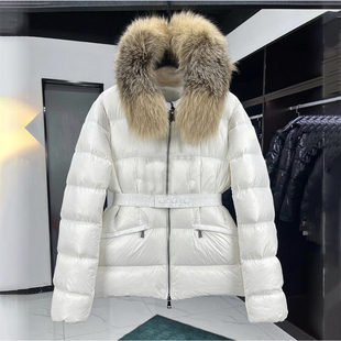 柜级定制！M家羽绒服女收腰真毛领短款修身90白鹅绒冬季加厚外套