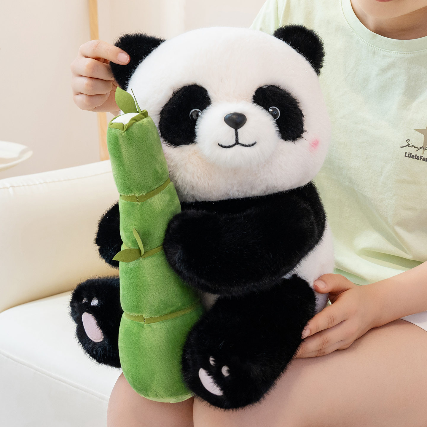 可爱抱竹子熊猫玩偶毛绒玩具仿真国宝大熊猫布娃娃儿童动物园礼物