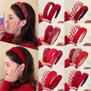 新年红色小香风发箍高颅顶宽边头箍海绵洗脸高级感甜美秋冬发饰