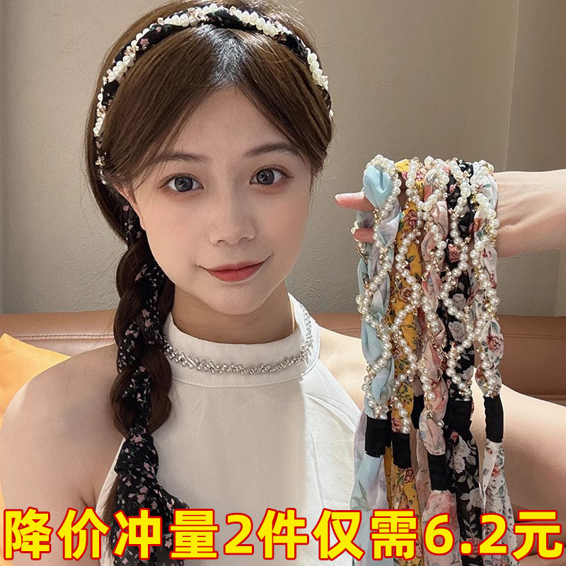 复古珠珠发带女2026新款飘带发箍图片