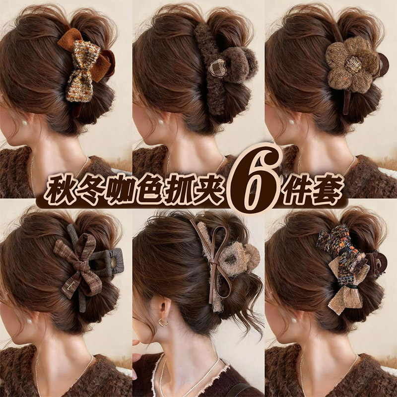 深咖色蝴蝶结抓夹女2025新款