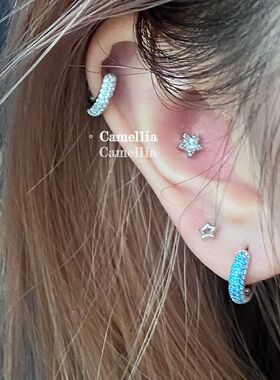 camellia 满天星闪闪耳扣~蓝色系半圈闪钻耳圈日常百搭耳骨环