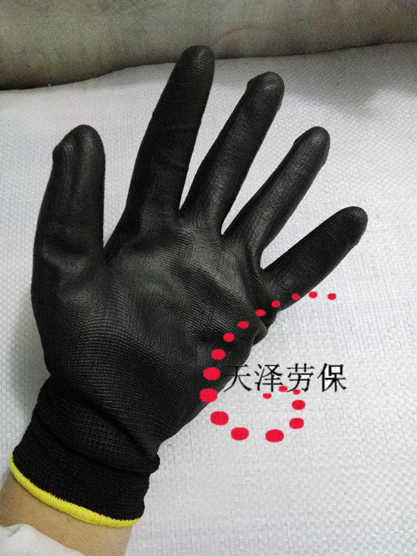 江泉#669无硅健康PU黑色彩包装挂胶手套 劳保防割防滑手套