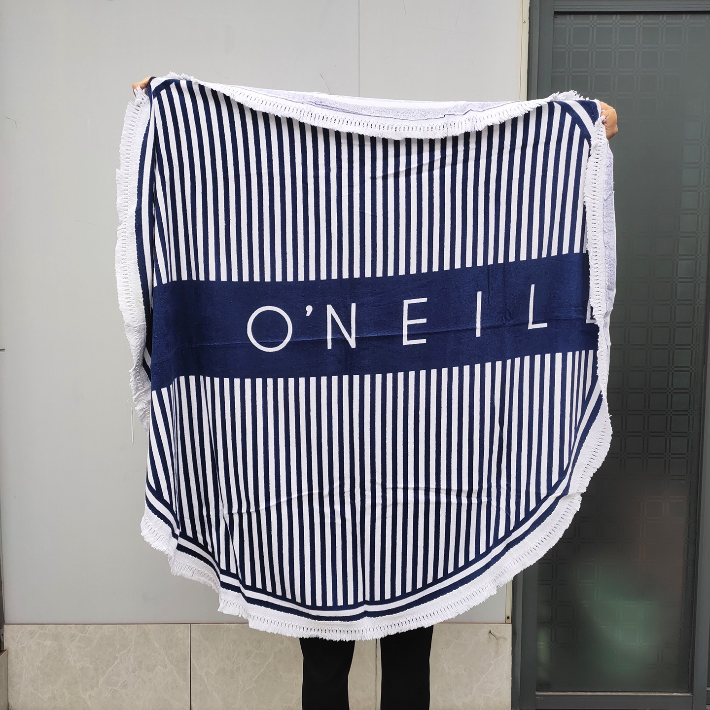 外贸原单ONEIL圆形100%纯棉流苏浴巾柔软吸水冲浪沙滩大尺寸毛巾