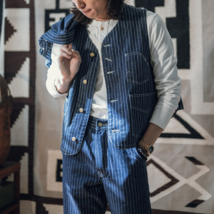 马甲 NON WABASH拔印波点三袋铁路工装 1930s 阿美咔叽背心 STOCK