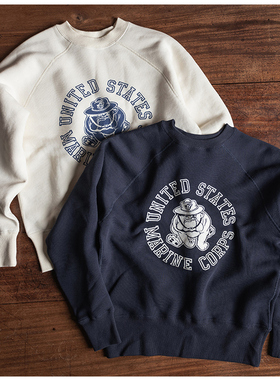NON STOCK 地狱犬Marines拉毛套头卫衣插肩袖复古短款运动衫NAVY