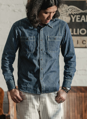 NON STOCK条纹长袖工装衬衫WABASH男士波点复古衬衣 阿美咔叽