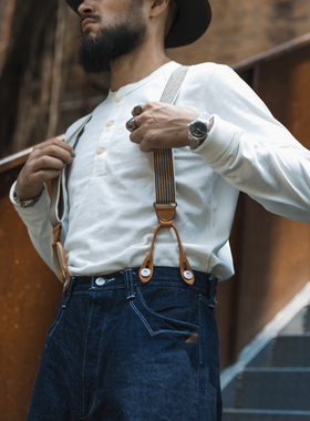 恶犬BRONSON重磅长袖亨利领打底衫 素色加厚复古螺纹袖口纯棉T恤