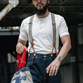 t恤男双纱长绒纯棉阿美咔叽打底衫 恶犬BRONSON美式 复古亨利领短袖