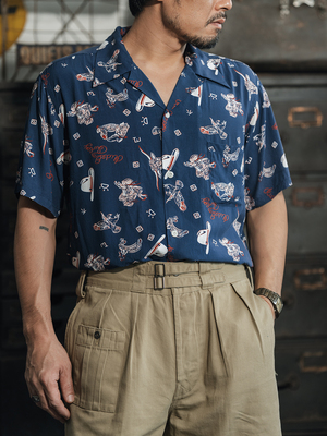 翻领短人棉古巴领ALOHA短袖衬衫