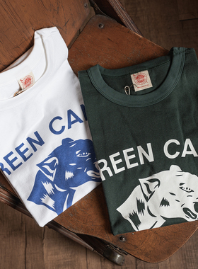 NON STOCK GREEN CAMP猎豹印花美式复古重磅纯棉圆领短袖T恤衫TEE