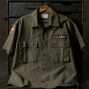衬衫 107短袖 ARVN空降一师刺绣绿衬衣 STOCK越战MAVC顾问团OG NON