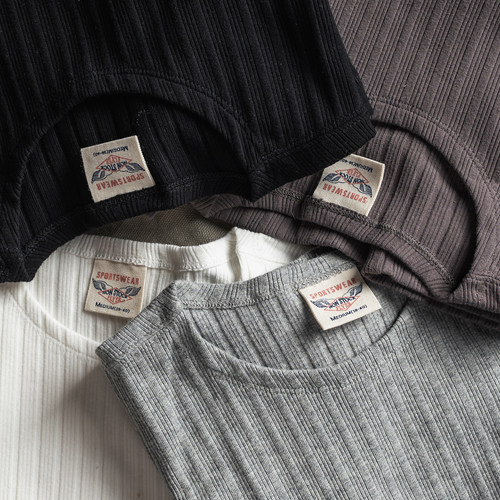 螺纹针织圆领素色打底短袖T恤衫