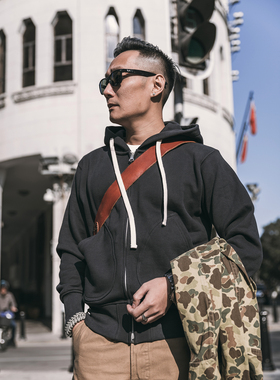 【潮WOO专属】Non Stock加厚重磅毛圈底拉链连帽卫衣男士纯色帽衫