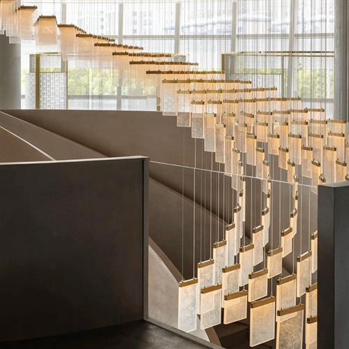 定酒店大堂售楼部沙盘波浪形led制智能吊灯别墅会所非标工程灯具