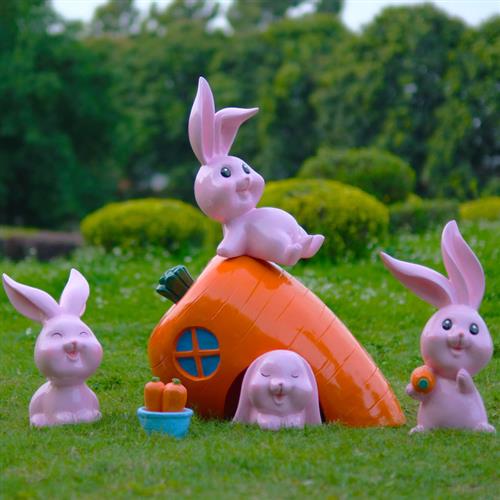 户外仿真玻璃钢卡通兔子雕塑动物幼儿园房地产售楼部景区草坪美陈