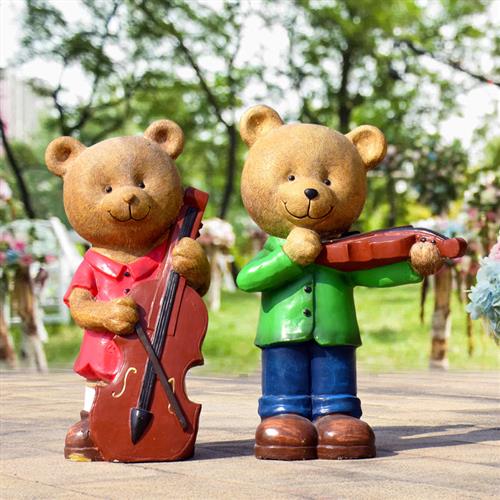 园林景观雕塑小品花园庭院落地卡通摆件玻璃纤维小熊门店欢迎装饰