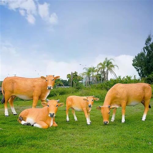 户外大型仿真写实黄牛动物雕塑摆件庭院公园林草坪玻璃钢装饰小品