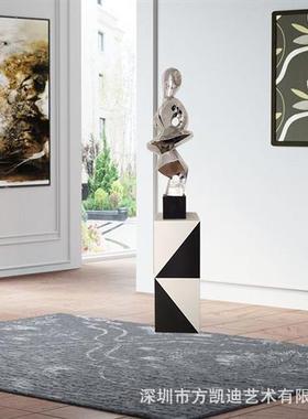 黑白双色大理石底座酒店装饰品雕塑摆件客厅展示台艺术品摆台