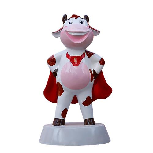 玻璃钢动物卡通奶牛超人雕塑摆件店铺幼儿园装饰商场美陈园林小品